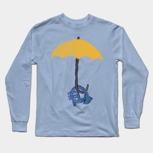 Yellow umbrella and blue horn - blue Long Sleeve T-Shirt